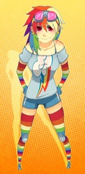 Size: 504x1032 | Tagged: safe, artist:krazy-chibi, rainbow dash, human, g4, clothes, female, humanized, rainbow socks, socks, solo, striped socks