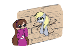 Size: 900x654 | Tagged: safe, artist:eavf92, derpy hooves, pegasus, pony, g4, crossover, female, gravity falls, mabel pines, male, mare