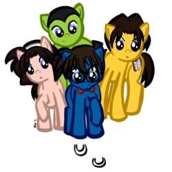 Size: 913x913 | Tagged: safe, artist:skyechan, ayumi, conan the barbarian, detective conan, genta, mitsuhiko, parody, ponified, simple background, transparent background