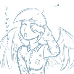 Size: 1000x1000 | Tagged: safe, artist:x-cross, derpy hooves, human, g4, clothes, humanized, pajamas, sleepy, winged humanization, yawn