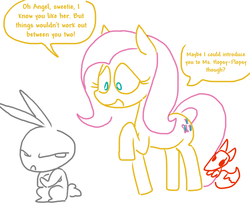 Size: 776x656 | Tagged: safe, artist:weaver, angel bunny, fluttershy, fox, g4, simple background, white background