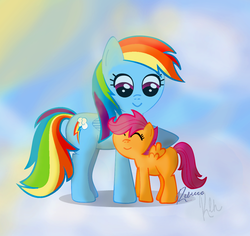 Size: 1121x1056 | Tagged: safe, artist:rebeccahull45, rainbow dash, scootaloo, g4, scootalove