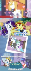 Size: 1282x2885 | Tagged: safe, artist:katakiuchi4u, screencap, cookie crumbles, fancypants, flam, hondo flanks, prince blueblood, rarity, spike, pony, unicorn, g4, electra complex, explicit description, female, male, mare, meta, rarity's parents, ship:cookieflanks, stallion