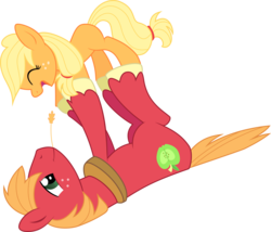 Size: 9000x7686 | Tagged: safe, artist:feyrah, artist:leo-17-0-2, applejack, big macintosh, earth pony, pony, g4, absurd resolution, brother and sister, duo, female, filly, filly applejack, male, playing, simple background, stallion, teenage big macintosh, teenager, transparent background, vector, younger
