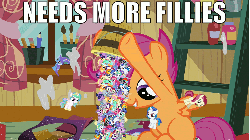 Size: 750x422 | Tagged: safe, edit, edited screencap, screencap, applejack, derpy hooves, dj pon-3, fluttershy, lyra heartstrings, octavia melody, pinkie pie, princess celestia, princess luna, rainbow dash, rarity, roseluck, scootaloo, trixie, twilight sparkle, vinyl scratch, pegasus, pony, g4, hearts and hooves day (episode), animated, awesome, bucket, female, filly, hearts and hooves day, mane six, meme, needs more ponies, so much pony