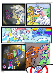 Size: 2340x3240 | Tagged: safe, artist:for-the-plot, applejack, princess celestia, rainbow dash, twilight sparkle, oc, alicorn, pegasus, pony, comic:for the plot, princess molestia, g4, blushing, comic, crying, female, heart, high res, mare, tongue out, unrequited