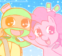 Size: 411x369 | Tagged: safe, artist:krazy-chibi, pinkie pie, g4, crossover, michelangelo, pinkey, teenage mutant ninja turtles