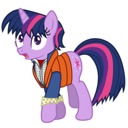 Size: 6000x6000 | Tagged: safe, artist:tamalesyatole, twilight sparkle, pony, unicorn, g4, absurd resolution, alternate hairstyle, back to the future, female, mare, marty mcfly, parody, simple background, solo, transparent background, unicorn twilight, vector