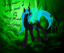 Size: 1309x1073 | Tagged: safe, artist:livinlovindude, queen chrysalis, changeling, changeling queen, g4, cute, cutealis, female, singing, solo, song, the cardigans