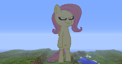 Size: 1920x1018 | Tagged: safe, artist:cheezsnax, fluttershy, pony, .mov, shed.mov, g4, bipedal, female, fluttershed, game screencap, mare, minecraft, minecraft pixel art, pixel art