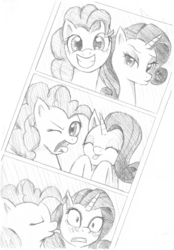 Size: 600x860 | Tagged: safe, artist:dstears, pinkie pie, rarity, g4, blushing, duckface, female, lesbian, licking, photo, picture, ship:raripie, shipping