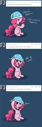 Size: 1000x2999 | Tagged: safe, artist:maplesunrise, pinkie pie, pony, ask snuggle pie, g4, ask, cape, clothes, comic, female, hat, nightcap, solo, tumblr