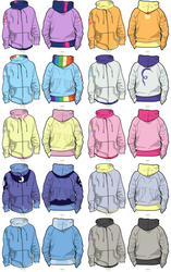 Size: 1280x2040 | Tagged: safe, artist:mslynk, applejack, derpy hooves, fluttershy, octavia melody, pinkie pie, princess luna, rainbow dash, rarity, trixie, twilight sparkle, g4, clothes, customized toy, design, hoodie, jacket, mane six