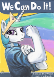 Size: 702x1000 | Tagged: safe, artist:atryl, princess celestia, anthro, g4, female, join the herd, poster, propaganda, rosie the riveter, solo, world war ii