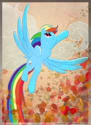 Size: 842x1158 | Tagged: safe, artist:muranskies, rainbow dash, pegasus, pony, g4, cloud, female, flying, mare, solo