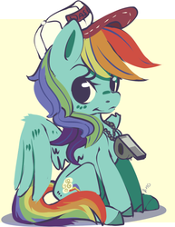 Size: 578x749 | Tagged: safe, artist:clockworkquartet, rainbow dash, pony, g4, female, hat, solo, whistle