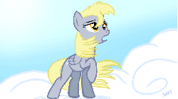 Size: 850x478 | Tagged: safe, artist:tailzkip, derpy hooves, pegasus, pony, g4, animated, cloud, female, mare, sky, solo, windswept mane