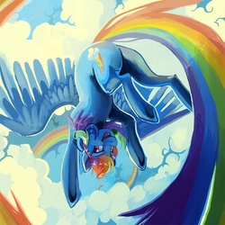 Size: 660x660 | Tagged: safe, artist:caramelbrulee, rainbow dash, pony, g4, action pose, female, flying, solo, trail, upside down