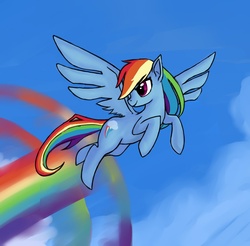 Size: 937x922 | Tagged: safe, artist:ninra, rainbow dash, pegasus, pony, g4, cloud, female, flying, mare, sky, solo, sonic rainboom