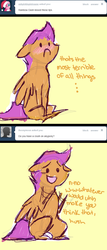 Size: 500x1167 | Tagged: safe, artist:feathersandink, scootaloo, g4, ask, blushing, comic, that scootaloo, tumblr