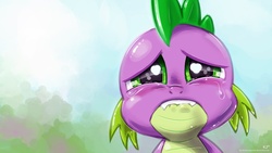 Size: 1920x1080 | Tagged: safe, artist:kp-shadowsquirrel, spike, g4, crying, male, sad, solo, wallpaper