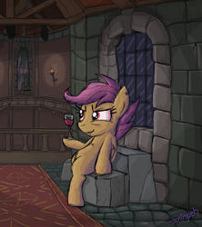 Size: 960x1080 | Tagged: safe, artist:scrimpeh, scootaloo, vampire, g4, wine