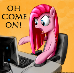 Size: 748x741 | Tagged: safe, artist:junkiekb, pinkie pie, g4, computer, oh come on, pinkamena diane pie, reaction image, upset