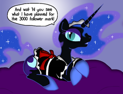 Size: 650x500 | Tagged: dead source, safe, artist:alfa995, artist:darkponysoul, nightmare moon, alicorn, pony, g4, bed, bedroom eyes, clothes, colored, female, looking at you, maid, maidmare moon, prone, ribbon, solo