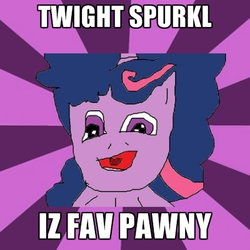 Size: 400x400 | Tagged: safe, twilight sparkle, pony, unicorn, g4, caption, exploitable meme, image macro, meme, retarded twilight meme