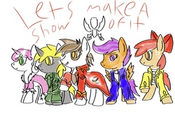 Size: 1920x1408 | Tagged: safe, apple bloom, dinky hooves, pipsqueak, scootaloo, sweetie belle, g4, japanese, kaizoku sentai gokaiger, pirate, super sentai