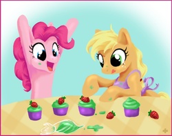 Size: 792x625 | Tagged: safe, artist:amazonmandy, applejack, pinkie pie, g4, cupcake