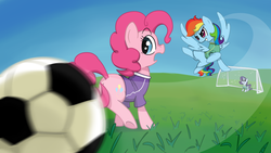 Size: 1920x1080 | Tagged: safe, artist:spicyhamsandwich, pinkie pie, rainbow dash, rarity, g4, football