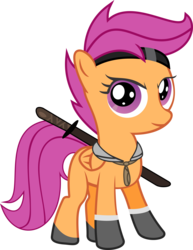 Size: 6106x7890 | Tagged: safe, artist:mozlin, scootaloo, pony, g4, absurd resolution, female, ninja, simple background, solo, sword, transparent background, vector