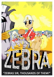 Size: 1735x2481 | Tagged: safe, derpy hooves, pegasus, pony, zebra, g4, female, food, mare, movie poster, pie, zulu