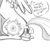 Size: 525x525 | Tagged: safe, artist:tess, princess celestia, twilight sparkle, pony, g4, baby, baby pony, babylight sparkle, butt, female, mare, micro, monochrome, plot, sitting, sitting on person, size difference