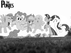 Size: 1024x768 | Tagged: safe, applejack, fluttershy, pinkie pie, rainbow dash, rarity, twilight sparkle, g4, album cover, black and white, grayscale, parody, the beatles