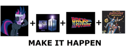 Size: 1206x474 | Tagged: safe, twilight sparkle, g4, all caps, back to the future, bill & ted, bill & ted's excellent adventure, crossover, doctor who, exploitable meme, future twilight, make it happen, meme, meta