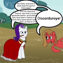Size: 1301x1301 | Tagged: safe, artist:cedar13, discord, rarity, oc, oc:pun, earth pony, pony, ask pun, g4, ask, cape, clothes, comic, dialogue, dress, female, interrupted, mare, misspelling, pun, tumblr