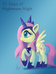 Size: 600x800 | Tagged: safe, artist:grissaecrim, fluttershy, nightmare moon, pony, g4, 31 days of nightmare night, costume, female, solo