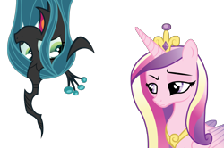 Size: 2362x1572 | Tagged: safe, artist:ichigo-shindou, princess cadance, queen chrysalis, alicorn, changeling, changeling queen, pony, g4, female, mare, problem face, simple background, transparent background, vector