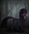 Size: 650x750 | Tagged: safe, artist:ventious, twilight sparkle, pony, unicorn, g4, breath, cold, cutie mark, dark, female, fog, forest, mare, raised hoof, sad, scenery, solo