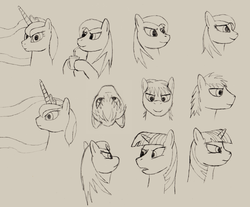 Size: 1040x863 | Tagged: safe, artist:dragon-commando, artist:widjetarcs, princess luna, twilight sparkle, g4, bust, monochrome, sketch