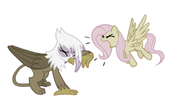 Size: 1000x600 | Tagged: safe, artist:texas toast, fluttershy, gilda, griffon, pegasus, pony, g4, discorded, flutterbitch, role reversal, yelling