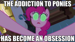 Size: 625x351 | Tagged: safe, pinkie pie, earth pony, pony, g4, brony, female, hypnosis, image macro, join the herd, obsession, solo, welcome to the herd