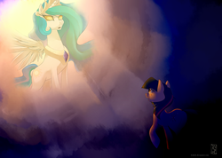 Size: 2242x1592 | Tagged: safe, artist:si1vr, princess celestia, twilight sparkle, g4, implied death, parody, remember who you are, scene interpretation, the lion king