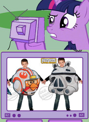 Size: 563x771 | Tagged: safe, twilight sparkle, bird, cardinal, human, pig, pony, unicorn, g4, angry birds, angry birds star wars, animal costume, bird costume, clothes, costume, crossover, exploitable meme, green pig, irl, irl human, luke skywalker, meme, minion pig, photo, pig costume, pigtrooper, red bird, red skywalker, star wars, stormtrooper, tv meme