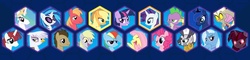 Size: 672x162 | Tagged: safe, applejack, big macintosh, derpy hooves, discord, dj pon-3, doctor whooves, fluttershy, gilda, pinkie pie, princess celestia, princess luna, rainbow dash, rarity, spike, time turner, trixie, twilight sparkle, vinyl scratch, zecora, oc, oc:fausticorn, earth pony, griffon, pony, zebra, fighting is magic, g4, character select, dark twilight sparkle, evil twilight, fake, lauren faust, male, mane seven, mane six, stallion