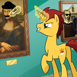 Size: 1500x1500 | Tagged: safe, artist:madmax, oc, oc only, oc:bakpony, l.h.o.o.q., mona lisa, vandalism