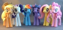 Size: 1245x600 | Tagged: safe, artist:krowzivitch, applejack, fluttershy, pinkie pie, rainbow dash, rarity, twilight sparkle, pony, g4, customized toy, hat, irl, mane six, photo, sculpture