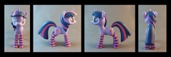 Size: 1653x558 | Tagged: safe, artist:krowzivitch, twilight sparkle, pony, g4, clothes, customized toy, irl, photo, sculpture, socks, solo, striped socks